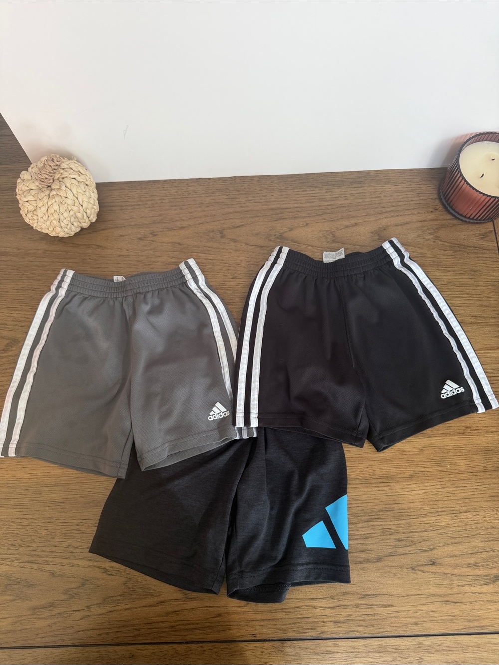 adidas Kids 3-Pack Athletic Shorts in Black & Gray with Blue Accent
